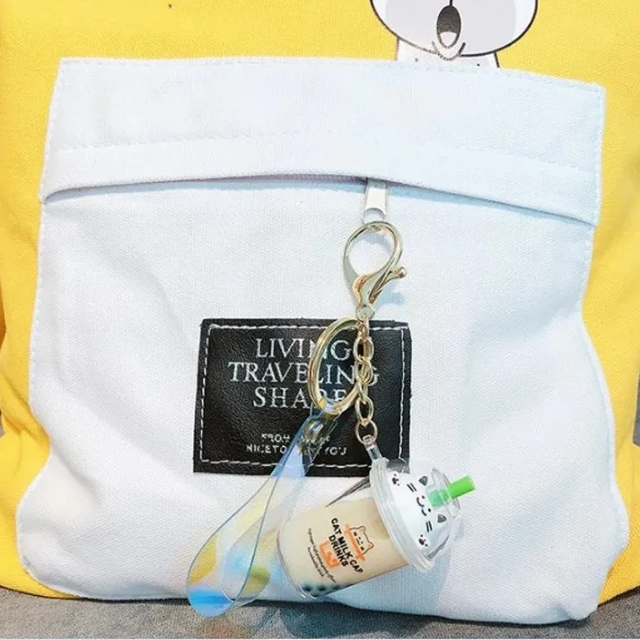 Cute Novelty Style Liquid Meow Boba Tapioca Black Pearl Milk Bubble Tea Mini Cup Drink Kawaii Cat Charm Quicksand Keychain