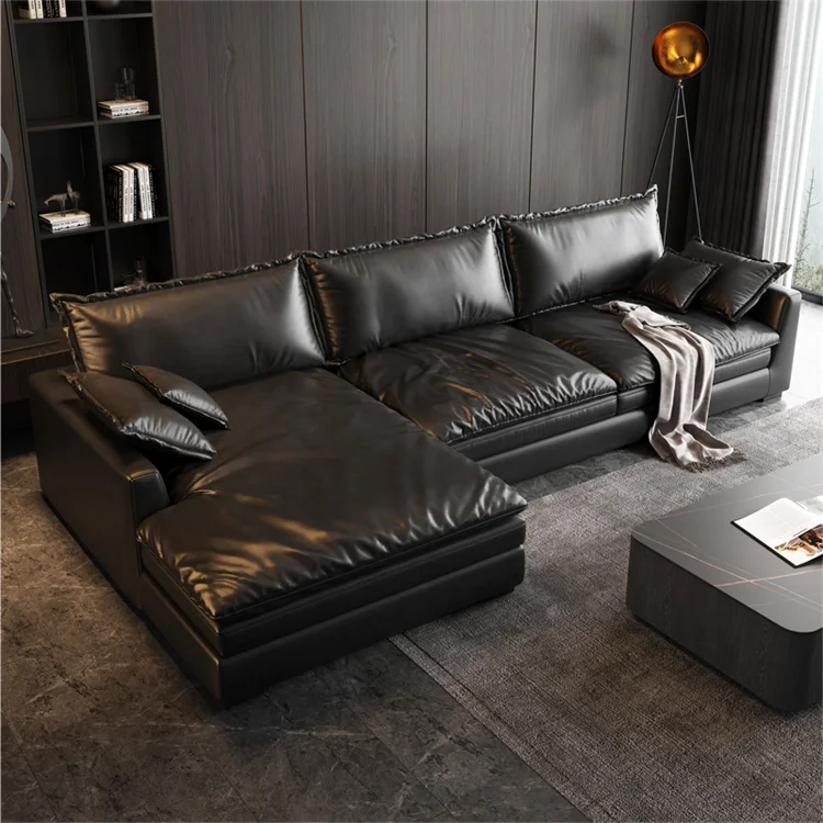 Leather sectional modern couch set furniture sex cloud series couch L shape living room sofa