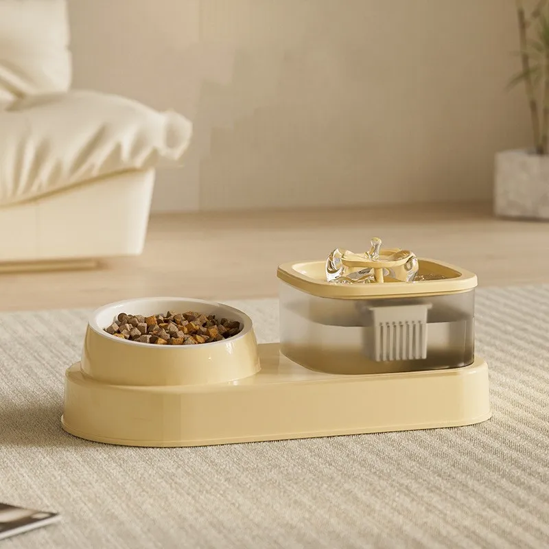 Ceramic Food Bowl 2 in 1 Cat Fountain Feeder Automatic Cat Drinking Water Feeder