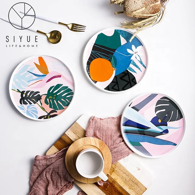 Unique Royal Printed Colorful Decorative Fine Ceramic Airline Plate For Dinner 2077