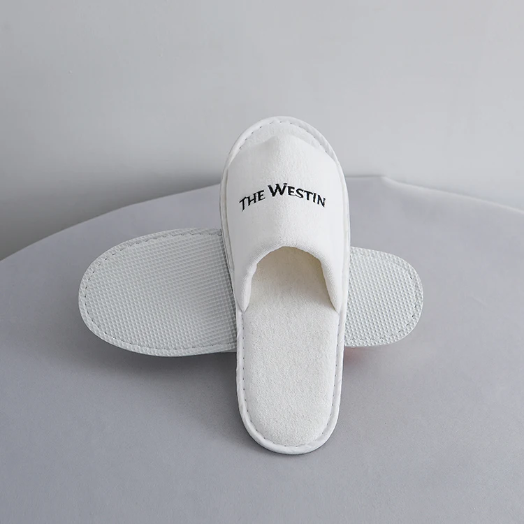 
Custom Logo Linen Bathroom Slipper For Luxury Hotels Disposable Bedroom Spa Style Waffle Open Toe Personalized Hotel Slippers 