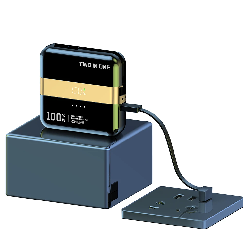 Wholesale Small Portable Removable 5000mAh+5000mAh Fast Charging Power Bank Build In Type C Cable For Smart Phone