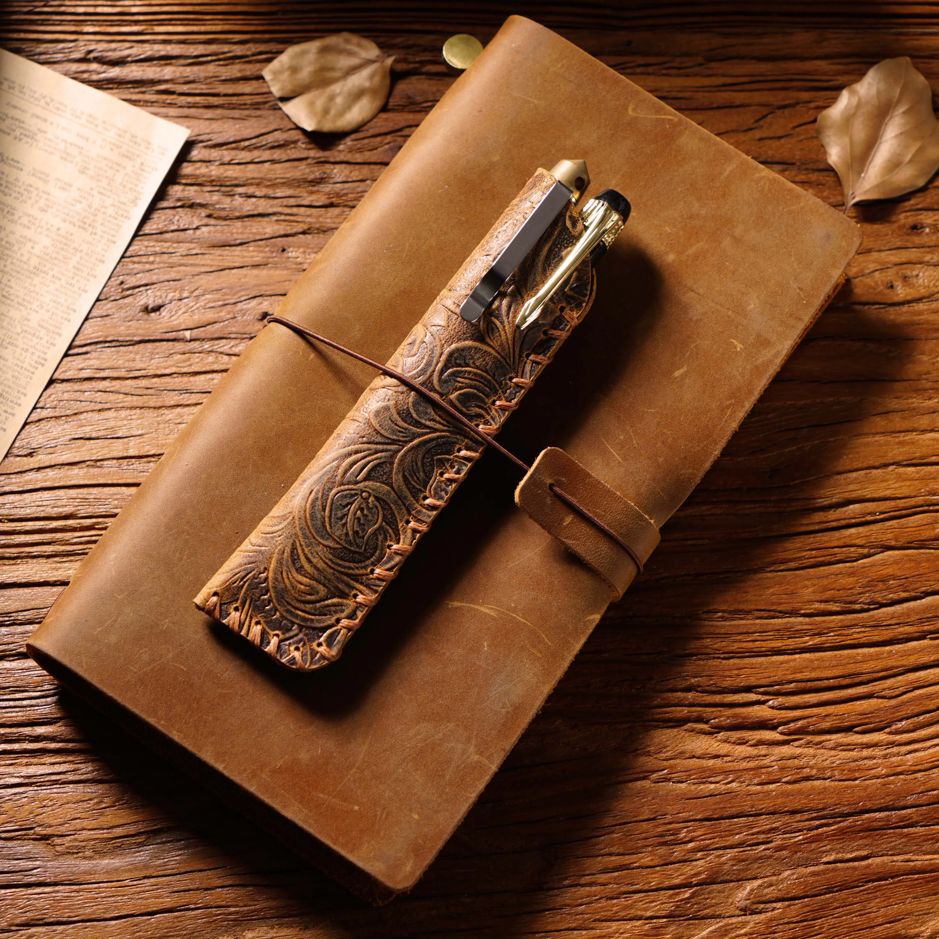 AIGUONIU Stationery Creative Retro Pen Case Pen Protective Cover Vintage Pencil Bag Delicate Carving Flower Pencil Case Sleeve
