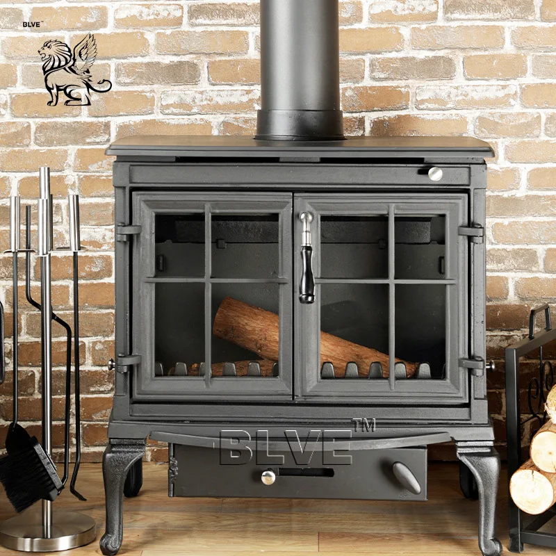 BLVE Modern Design Cast Iron Stoves Firewood Burning Heaters Unique Freestanding Fireplace Indoor Wood Burning