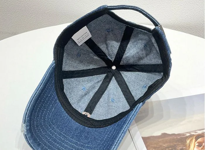 Custom Embroidered Washed Denim Jean Distressed Made Worn Out Baseball Cap Hat