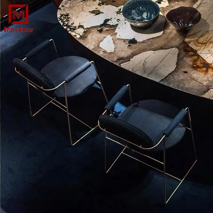 Italy modern simple design luxury elegant restaurant dining room stainless steel metal frame velvet dining chair