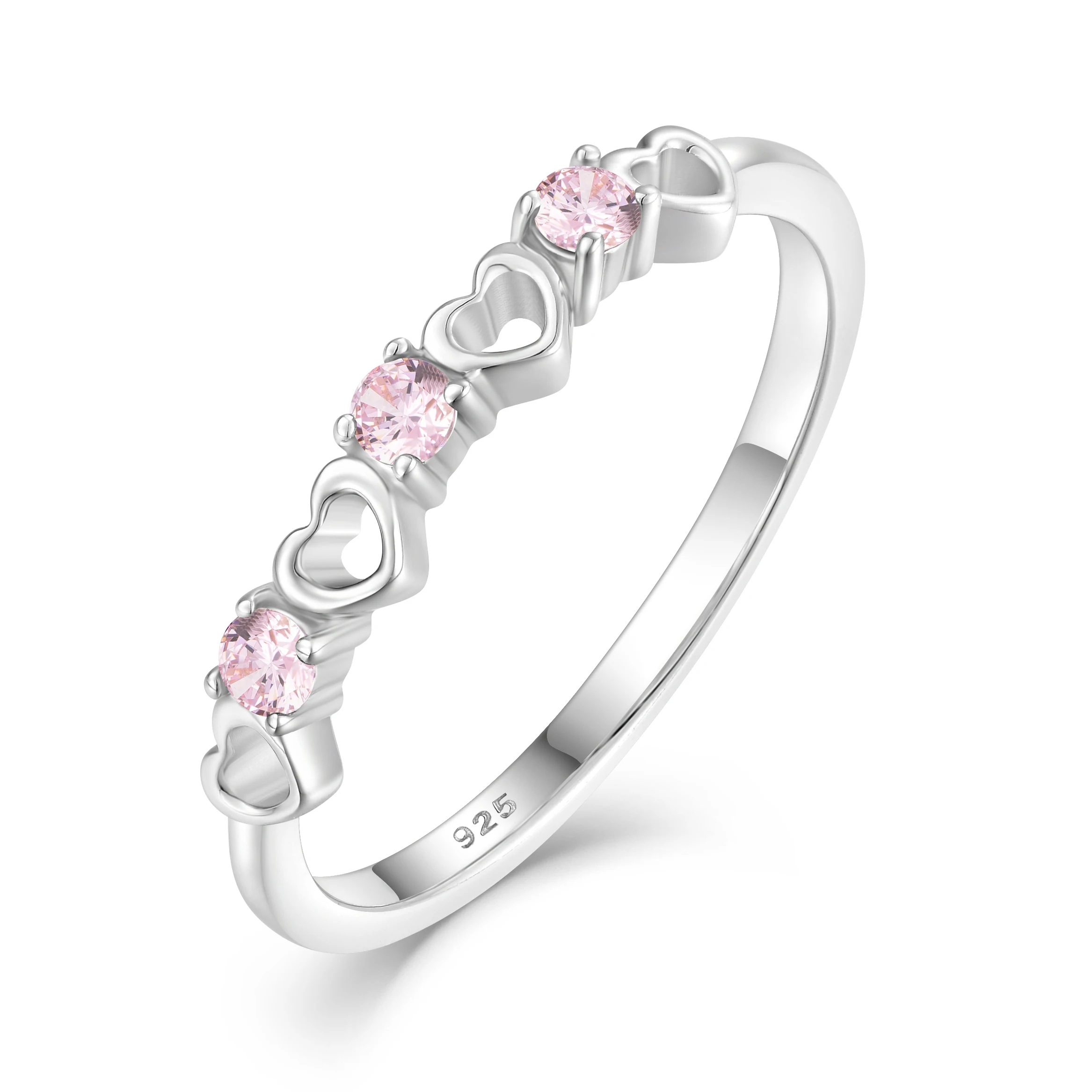 Newest Design Waterproof S925 Silver Hollow Heart Ring Rainbow Gemstone Women Rings Birthday Party Gifts