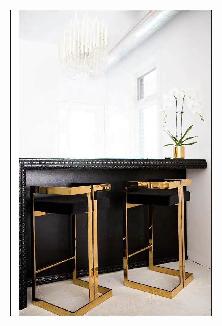 Modern Simple and Luxury Stainless Steel Bar Chair, Bar Home Front Desk Island Platform High Bench