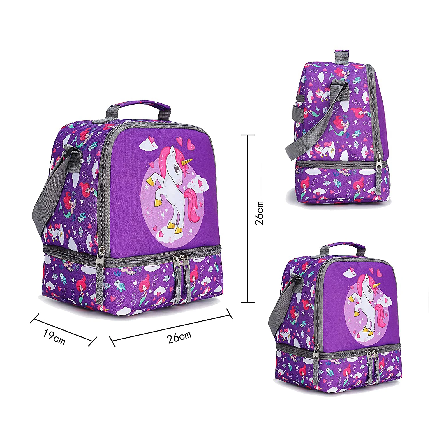 Unicorn Kids School Rolling Backpack 19inch Wheel Trolley School Bag With Lunch bag for Girls