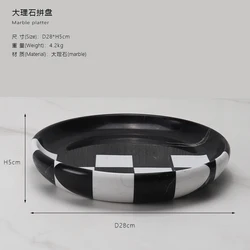 Luxury marble round fruit tray can be customized, household living room desktop storage tray, dessert dry fruit snack tray