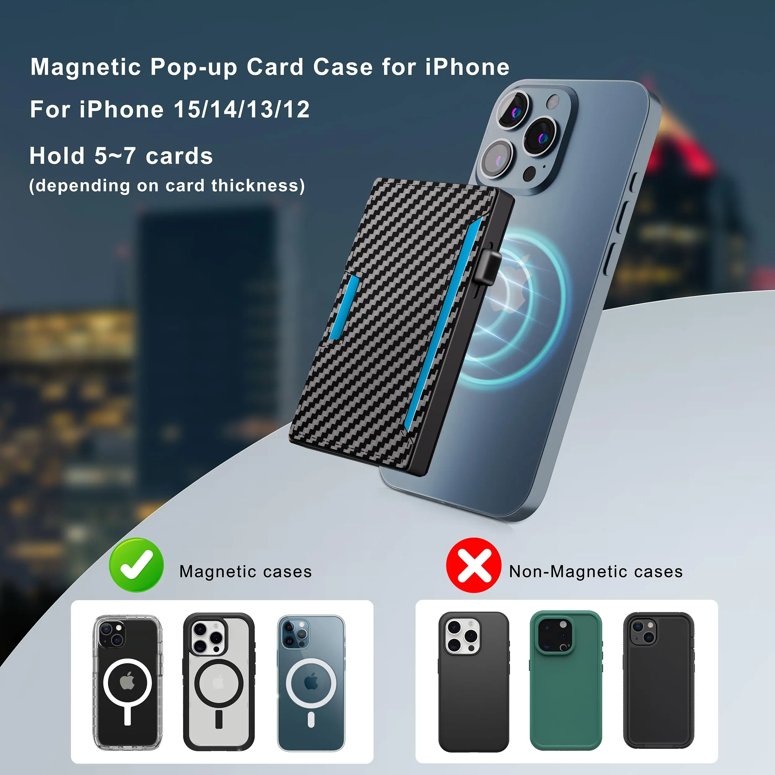 Carbon Fiber Leather Magnetic Close Wallet With Air Tag Holder RFID Blocking Business Pop Up Credit Card Holder Wallet