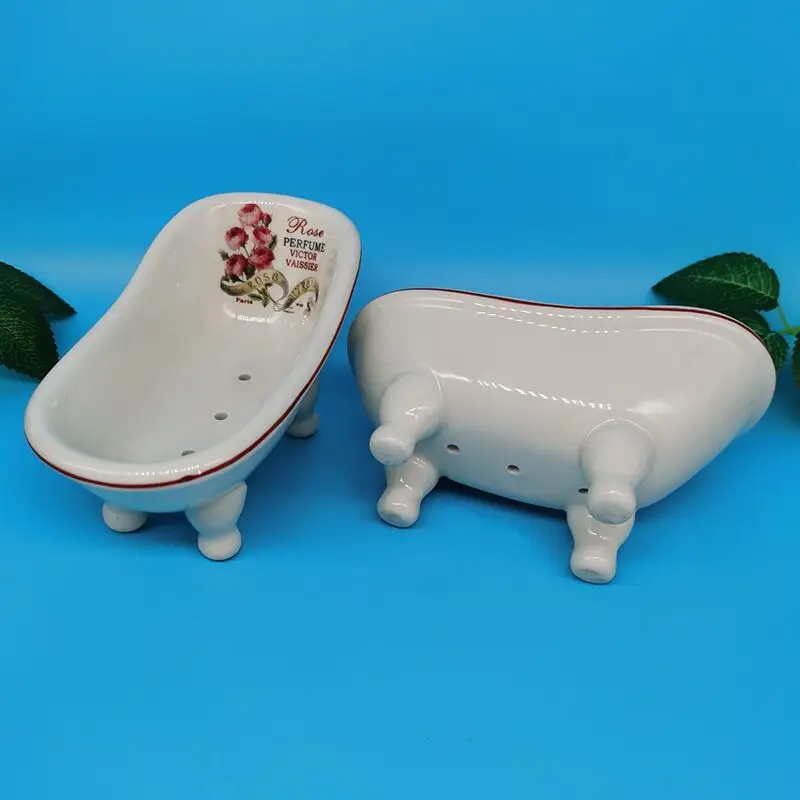 Ceramic Soap Dish Self Draining Shower Soap Holder Bathroom Dressing Table Countertop Soap Dish