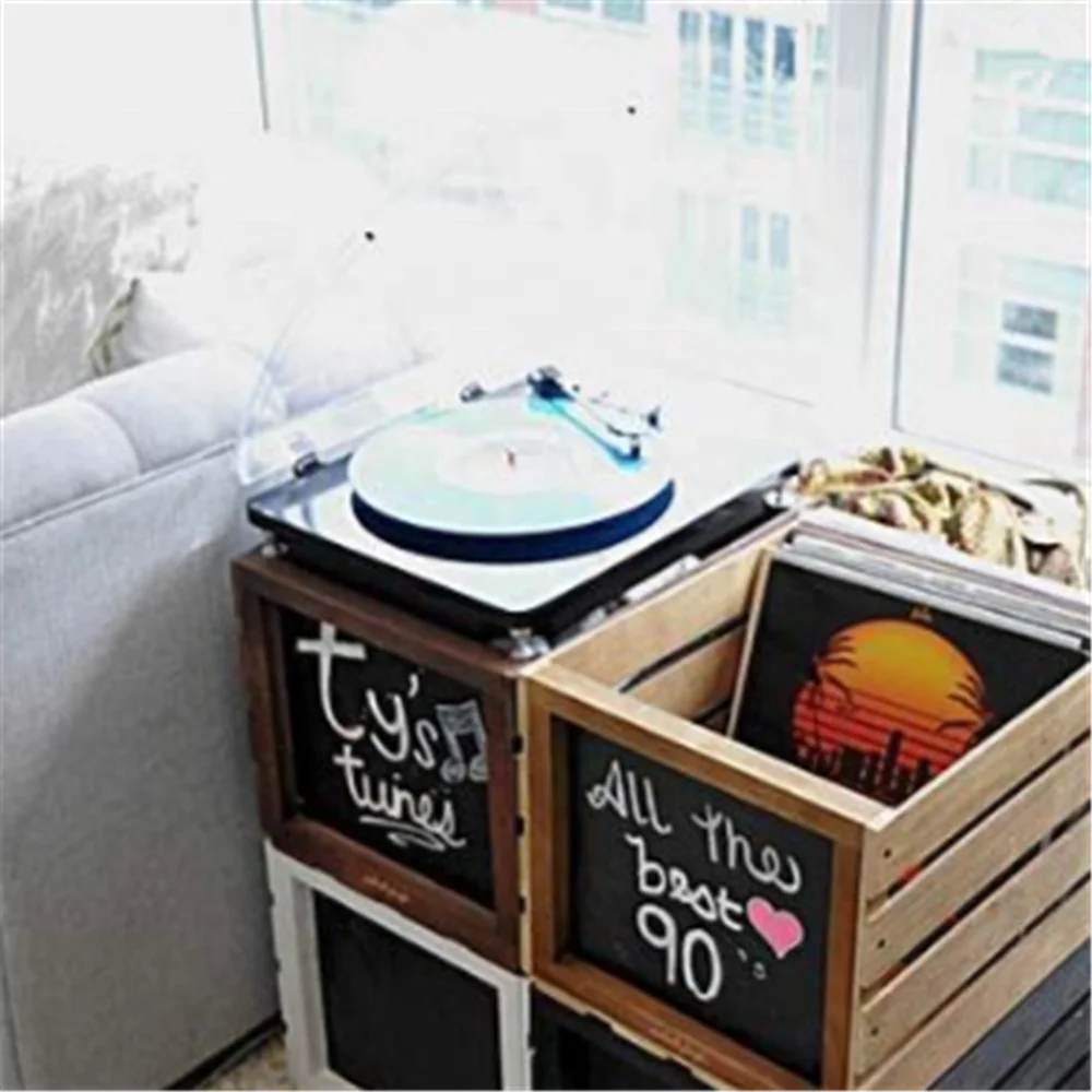 Chalkboard Vinyl Record Storage Sark Brown Wooden Crate