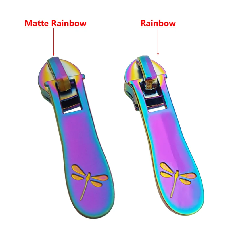 Best selling #5 nylon zip puller charms custom matte rainbow zipper sliders design for bags and garments