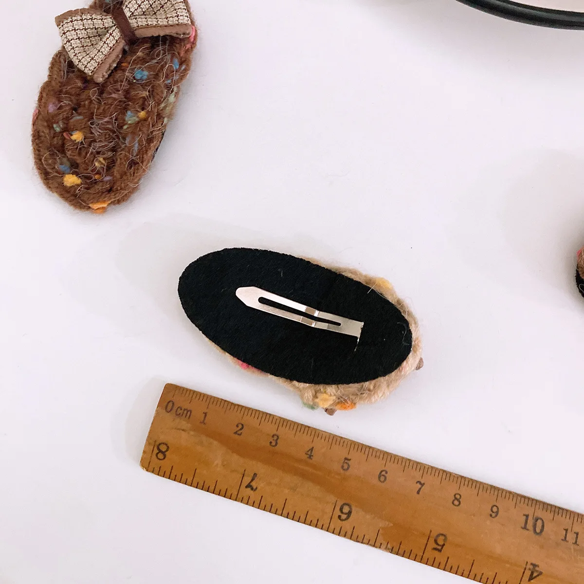 HC538D Trendy Vintage Design French Crochet Hair Clips Autumn Brown Sweet Bow Knot Wool Metal 2-piece Packed Hairgrips For Women