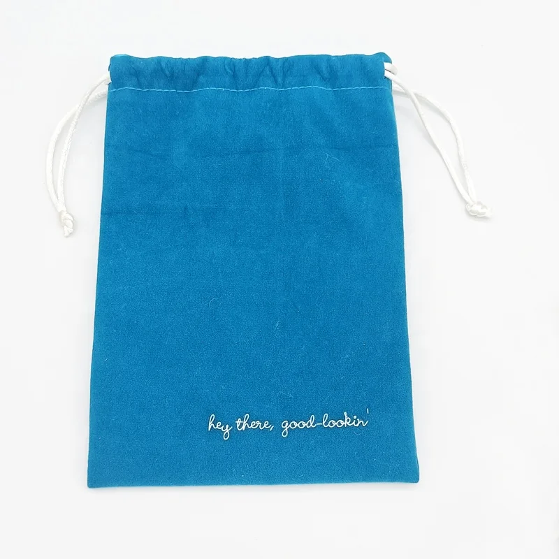 Satin Lined Blue Velvet Drawstring Pouch Jewelry Bag Custom Logo Printed Wholesale