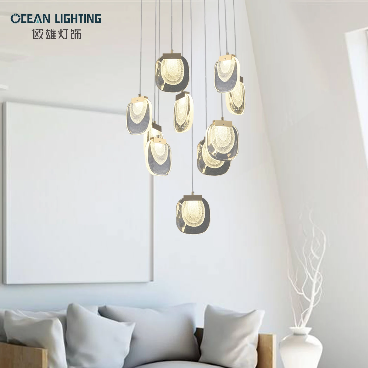OCEAN LAMP Factory Outlet Designer Stair Way Kitchen Hanging Lamp LED Nordic Chandeliers Metal Crystal Pendant Light Modern