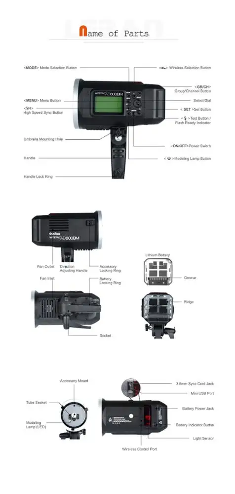 Godox AD600BM Bowens Mount 600Ws GN87 High Speed Sync Outdoor Flash Strobe Light with 2.4G Wireless X System, 8700mAh Battery
