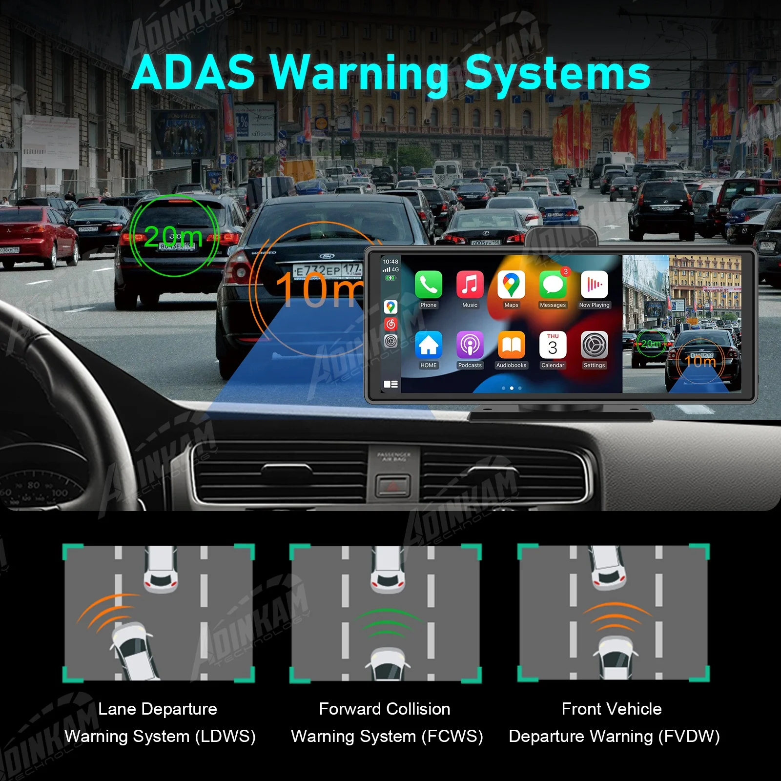 Видеорегистратор ADINKAM 10 26 дюйма Android H.265 ADAS AUX 4K передняя и задняя