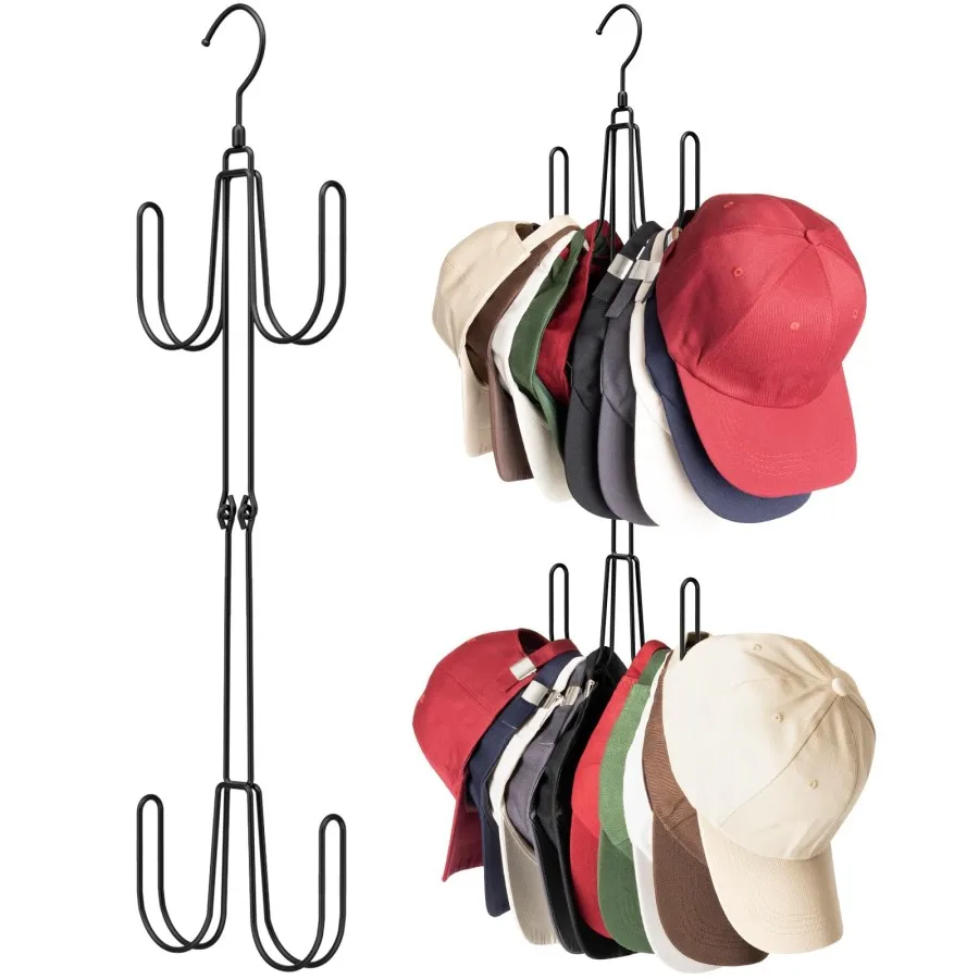 Hat Hangers for Closet Stainless Steel Hat Organizer 2 tier Hanging Hook Baseball Caps Hat Rack