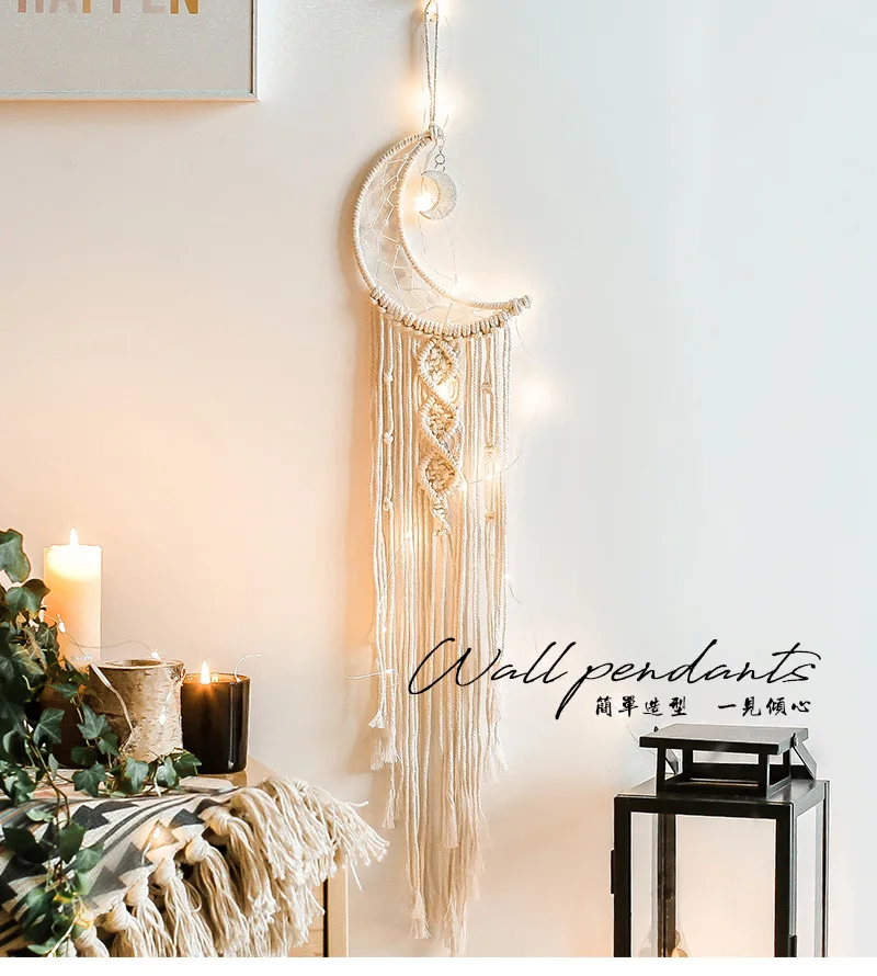 
Amazon Hot Sale Handmade Woven Wall Hanging Macrame Moon Dream Catcher 