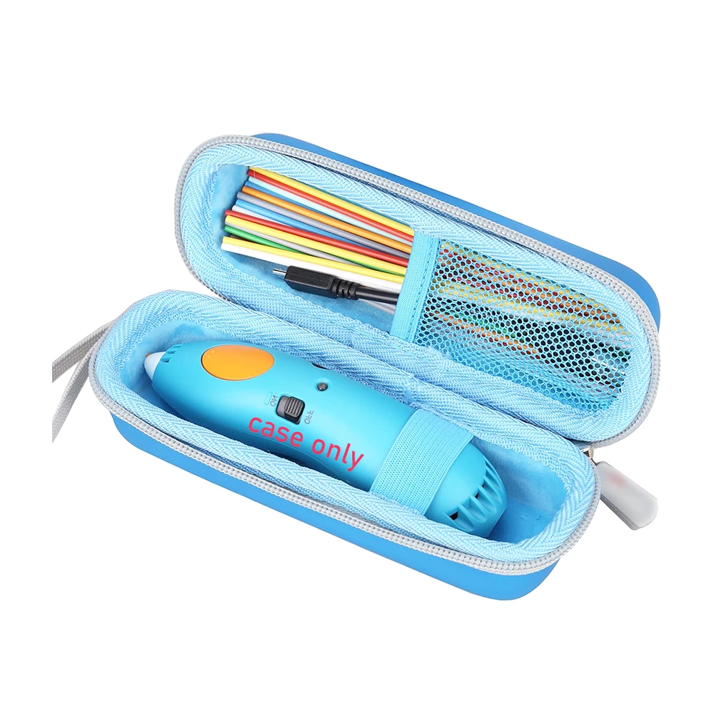 Blue Zipper Closed Student Pencil Bag Shockproof Carrying Case Suitable For 3Doodler Start+ Essentials 3D Pen Set - Case Only