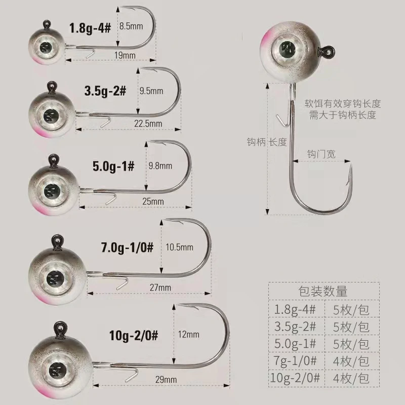 Jig Head Hook 1.8G~10G Large Eye Lead Mustad Hook Jig Lure Hard Baits Fishing Soft Worm Head Fishing Tackle