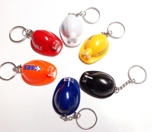 Safety Helmet Hard Hat Shaped LED Flashlight Torch Keychain with Logo