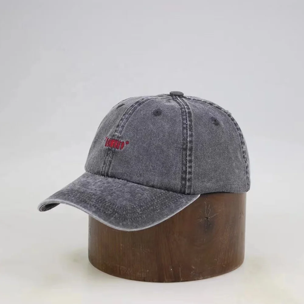 Custom color popular fashion retro washed distressed denim baseball cap vintage look ripped baseball cap