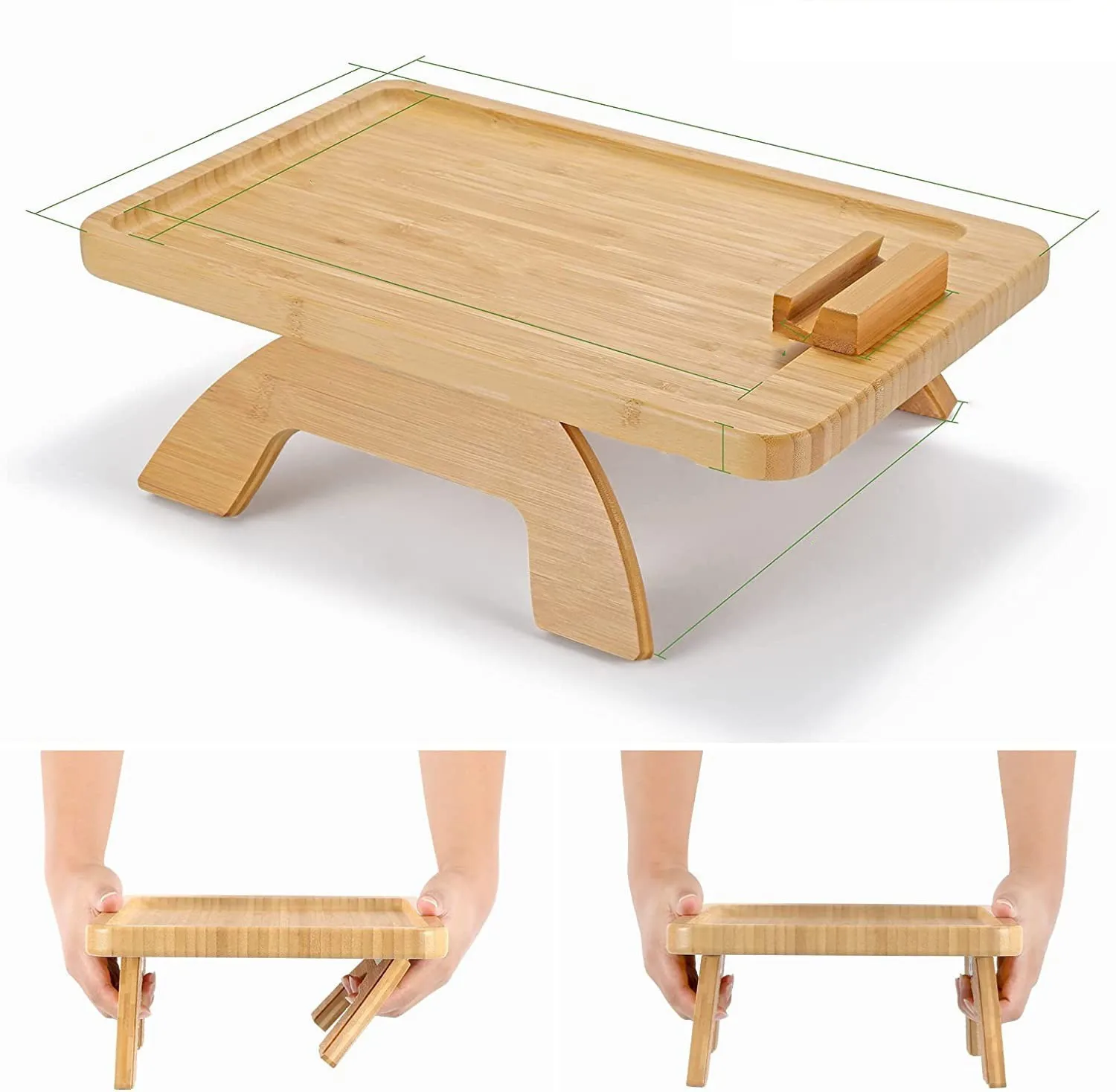 Factory Custom Bamboo Sofa Tray Couch Armrest Sofa Tray Couch Arm Table Cup Storage Holder Foldable Bamboo Sofa Arm Tray Table