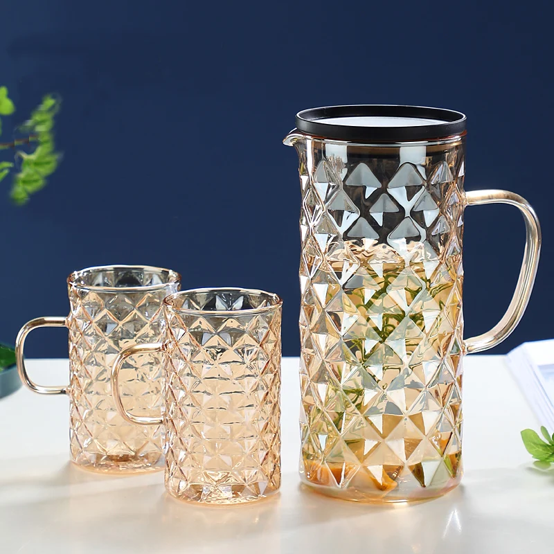 New Design Creative Diamond Glass Beverage Pitcher Set for Hot/Cold Water ced Tea and Juice Drink