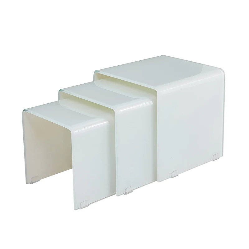 luxury modern sofa cube coffee and end tables sets waterfall full clear 3 pc piece curved glass nesting nest side table set of 3