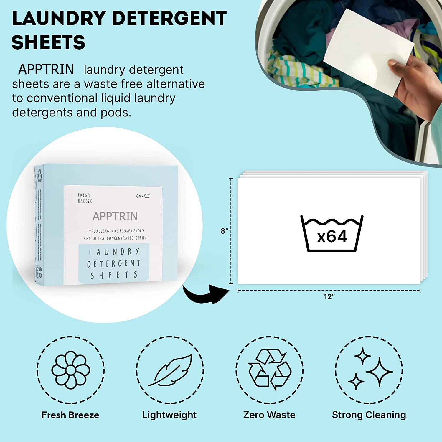 OEM/ODM Zero Waste Compostable Packaging ECO FRIENDLY Unscented Liquidless Laundry Sheet Travel Size Laundry Detergent Sheets