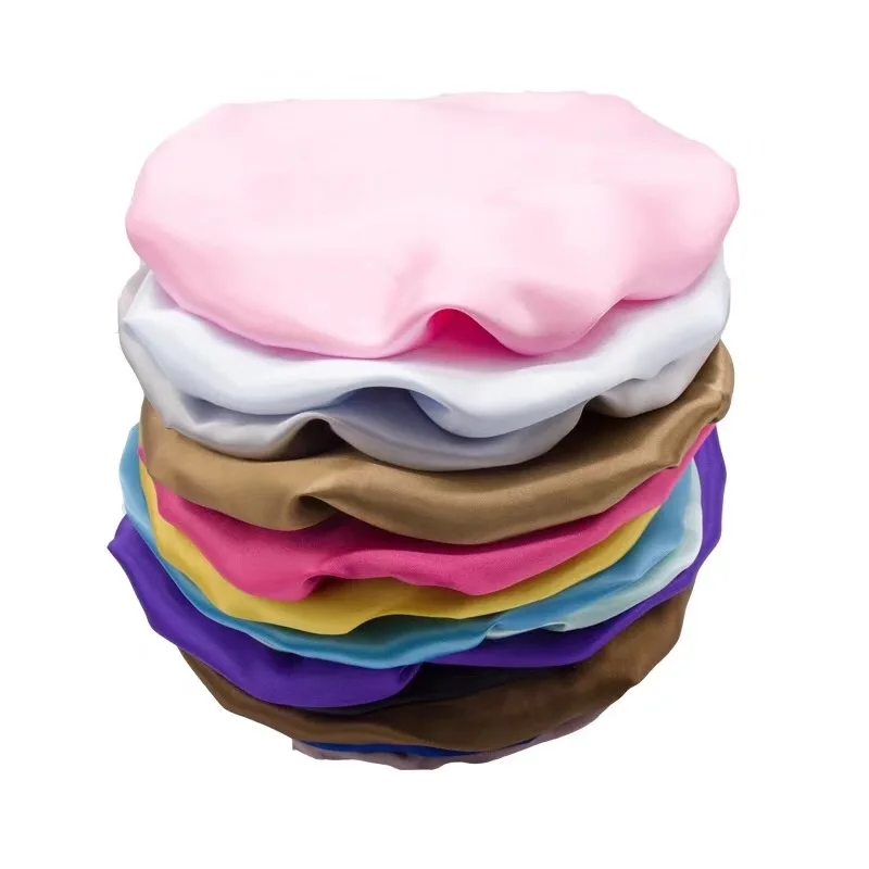 Low MOQ women hair accessories satin silk bonnet with custom logo