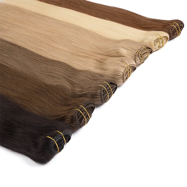 Лидер продаж 100% настоящие Реми бесшовные заколки для наращивания волос выровненные кутикулы