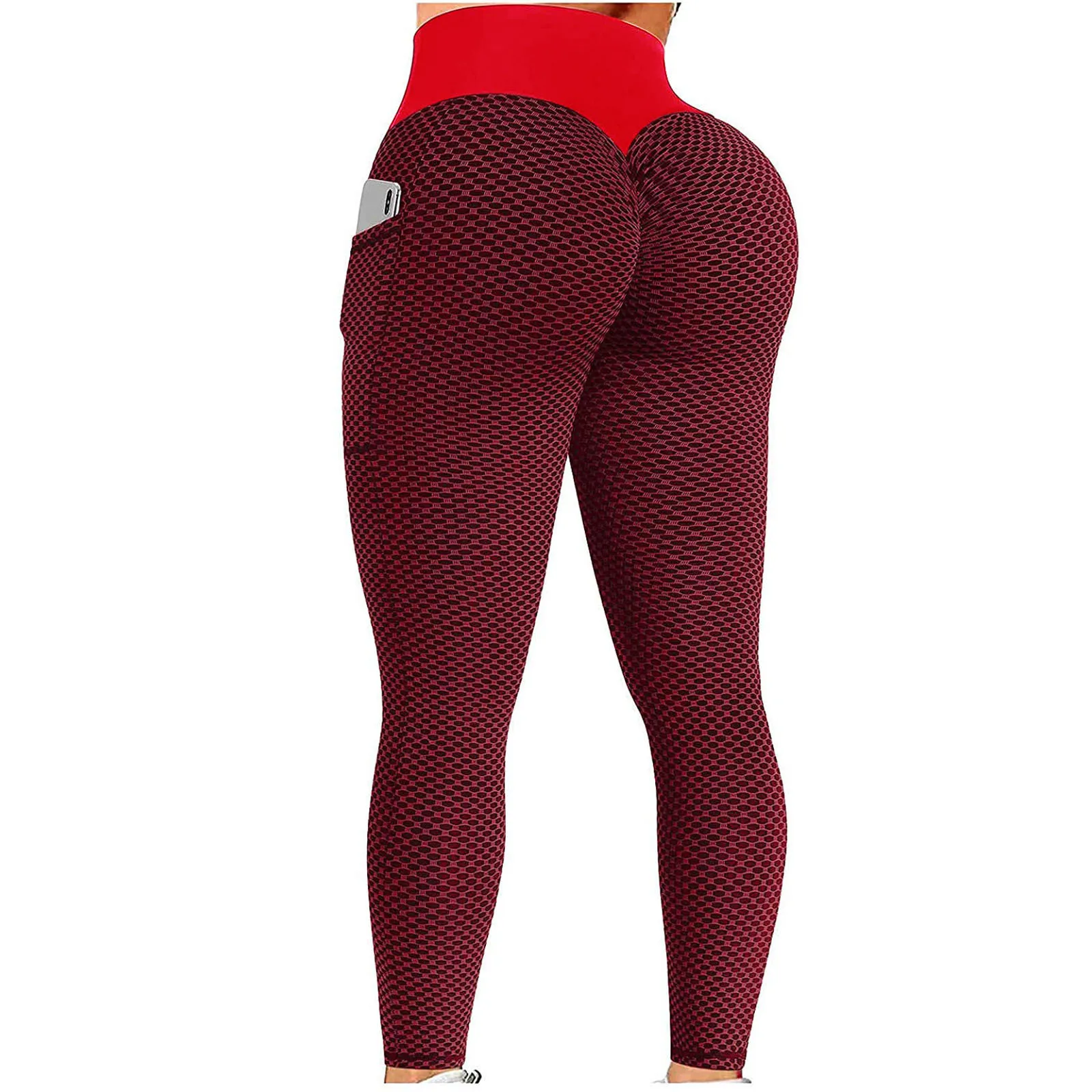 High Waisted Woman Honeycomb Jacquard Scrunch Butt Plus Size Workout Pants Yoga Leggings With