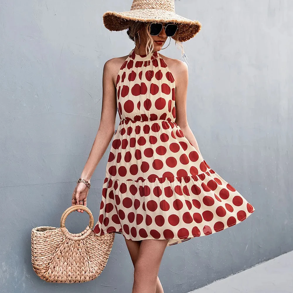 new product Sexy hot-sale Hanging neck lace dot sexy backless dress clothing manufacturers custom