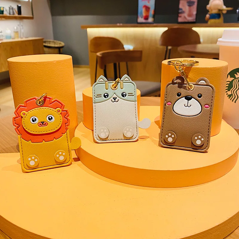 Creative Animal Card Holder Pu Keyring Work Card Package Key Holders Poodle Keychain ID Protection Cover Elevator Card keychain