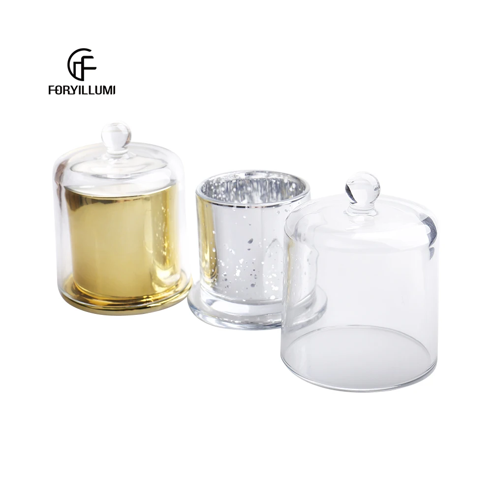 Wholesale unique tea light candle container vessels empty Scented Luxury dome glass candle holder with domed glass cloche