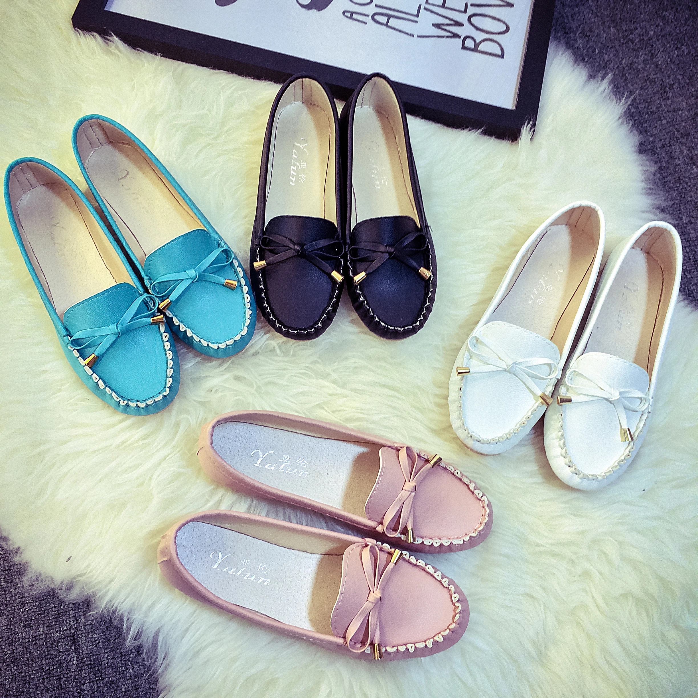 Women Flats Shoes 2019 Loafers Candy Color Bow Slip on Flat Shoes Ballet Flats Comfortable Ladies Shoes