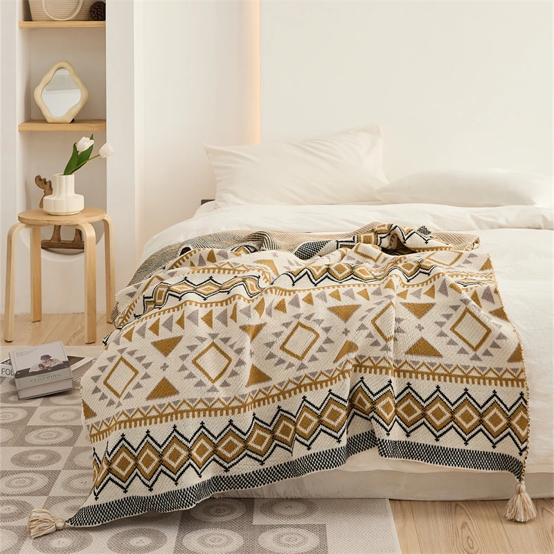 TL Geometric Boho Wholesale Acrylic Cheap Knitted Throw Blanket for Home Office Sofa Decor