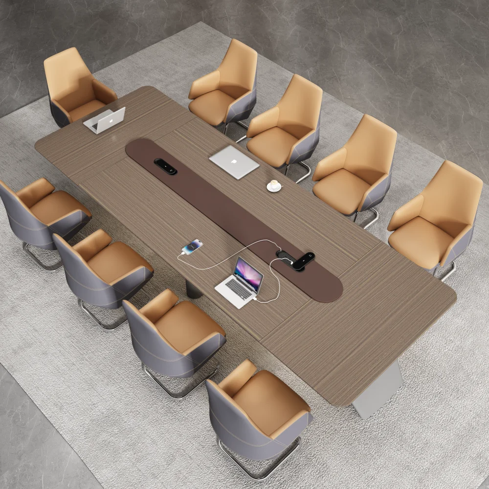 Modern office rectangular executive  meeting room table boardroom veneers multifunction socket 8,10,12 seater conference table