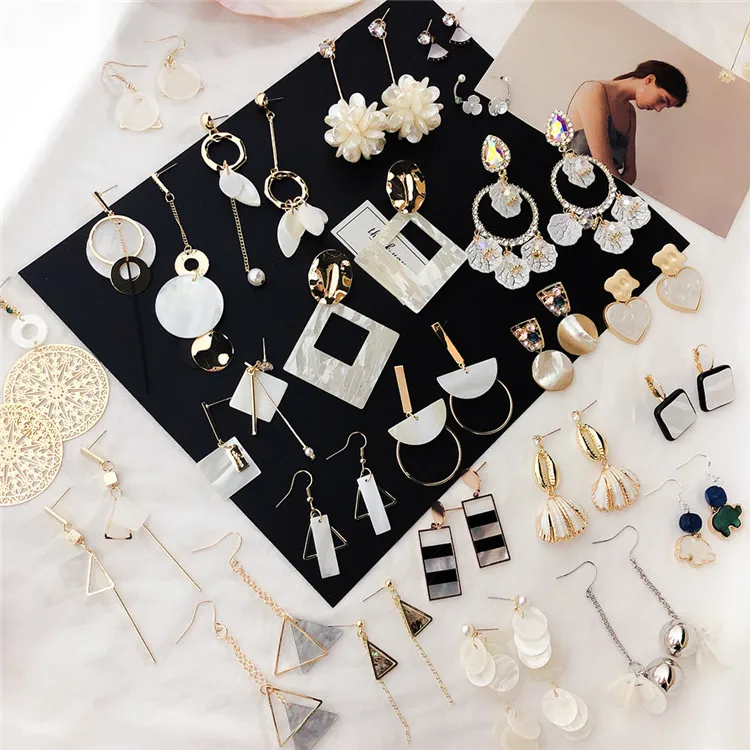 Clarmer Ins для девочек, простая оболочка с жемчужной сережкой в Корейском стиле темперамент небольшой геометрический асимметричный Оболочка Длинные серьги с кисточками