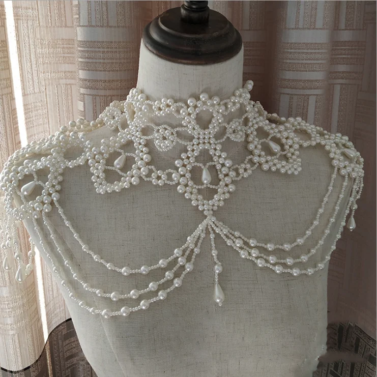 Classic wedding pearl collar bride wedding necklace collar shawl heavy bead handmade pearl faux collar
