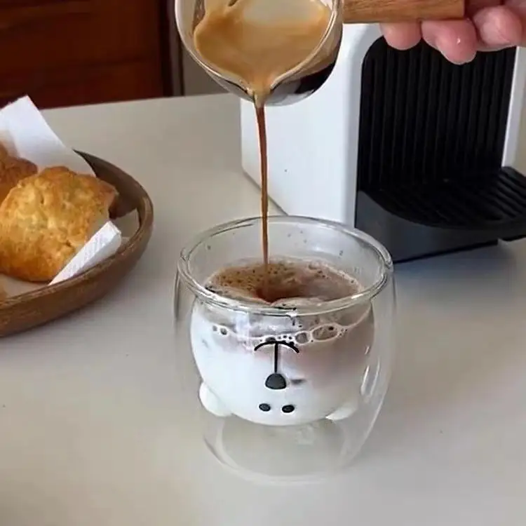 manufacturer directly provides original milk heat resistant anime double layer Wall pet Bear Cute water glass cup