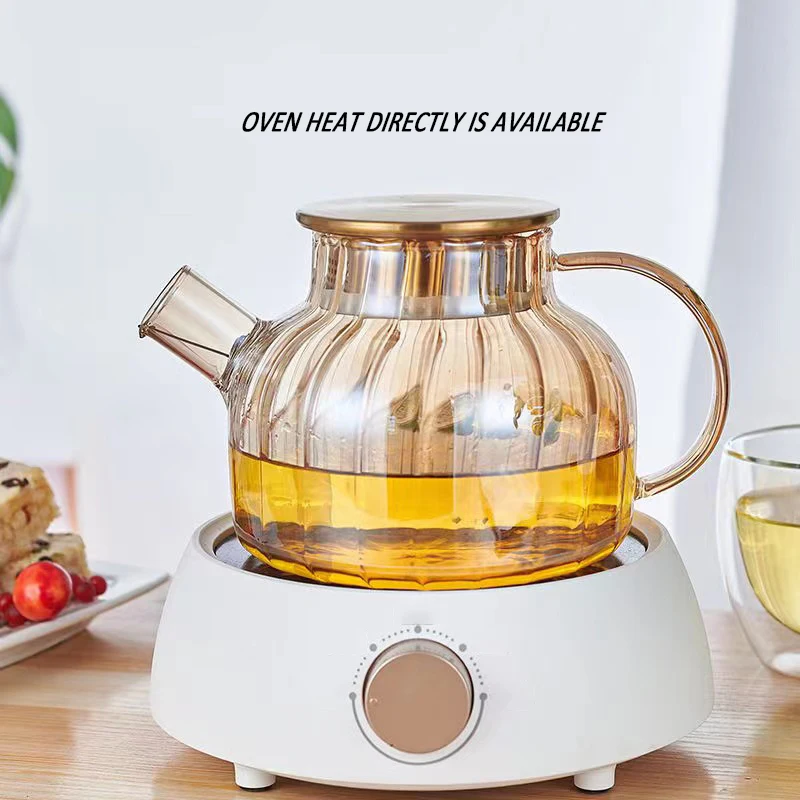 Stovetop Safe Heatproof Glass Teapot Water Pitcher with Stainless Lid and Filter Spout Halloween Pumpkin Striped Glass Juice pot