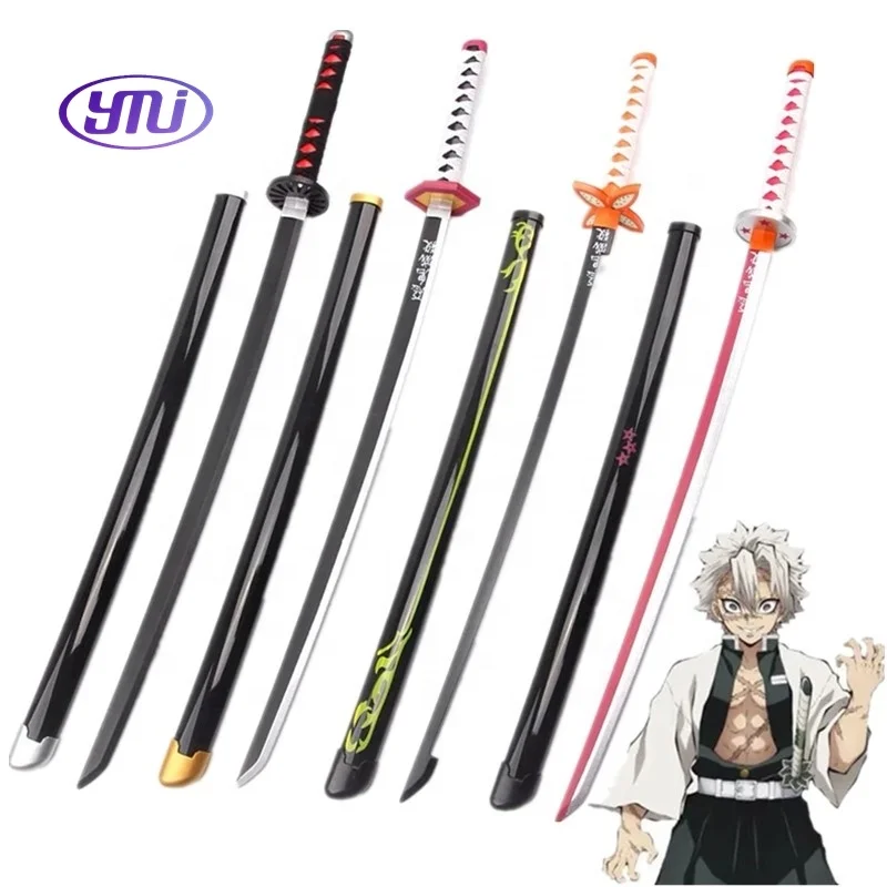 104cm Demoned Slayer Sword Katana de Kimetsu No Yaiba Toy Sword Anime Party Cosplay Props Inosuke Zenitsu Tanjiro Wooden Katanas