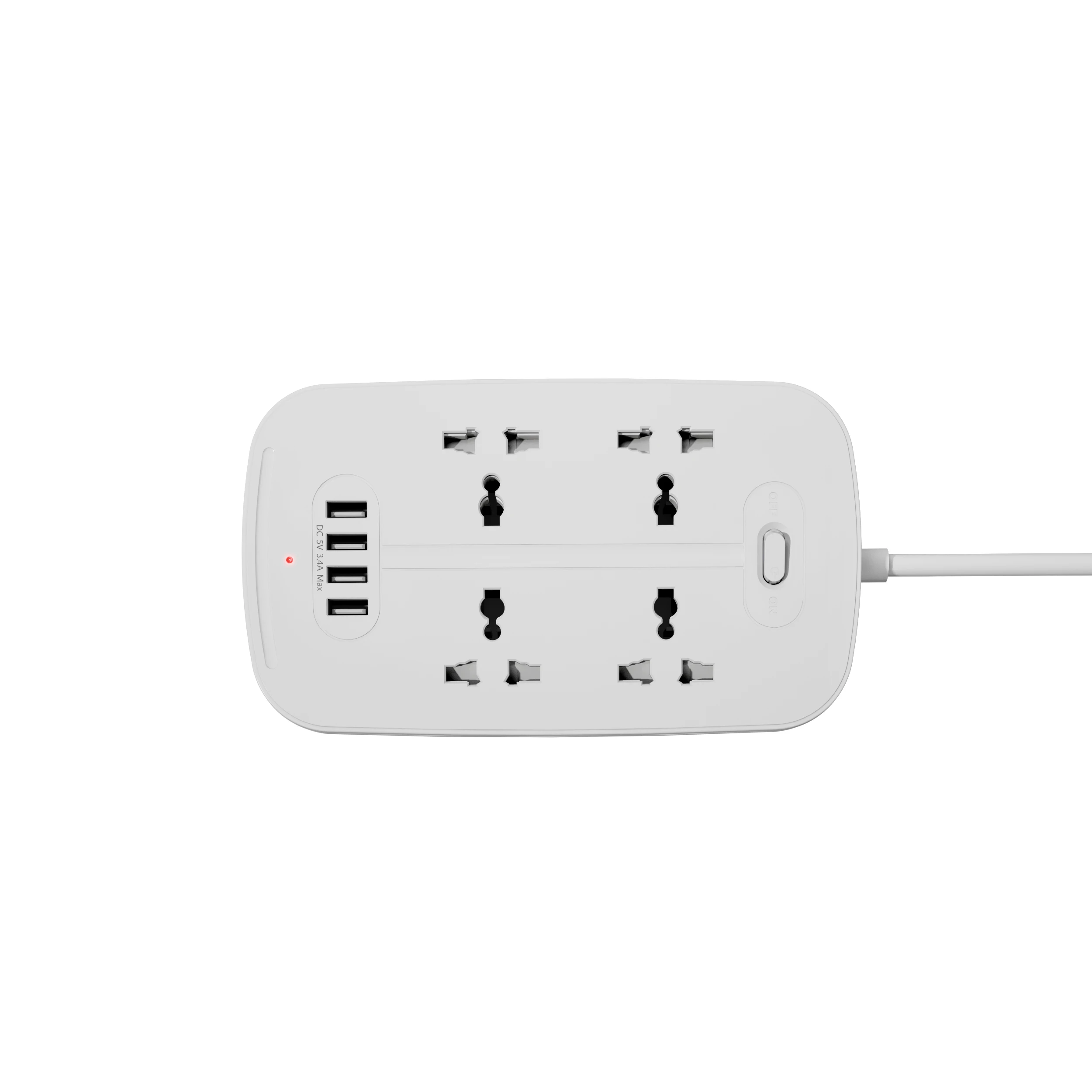 Household 4 Usb Charging Port Power Socket 4 Way Big Spaced Universal Outlet With 2M Power Cord Extension Socket