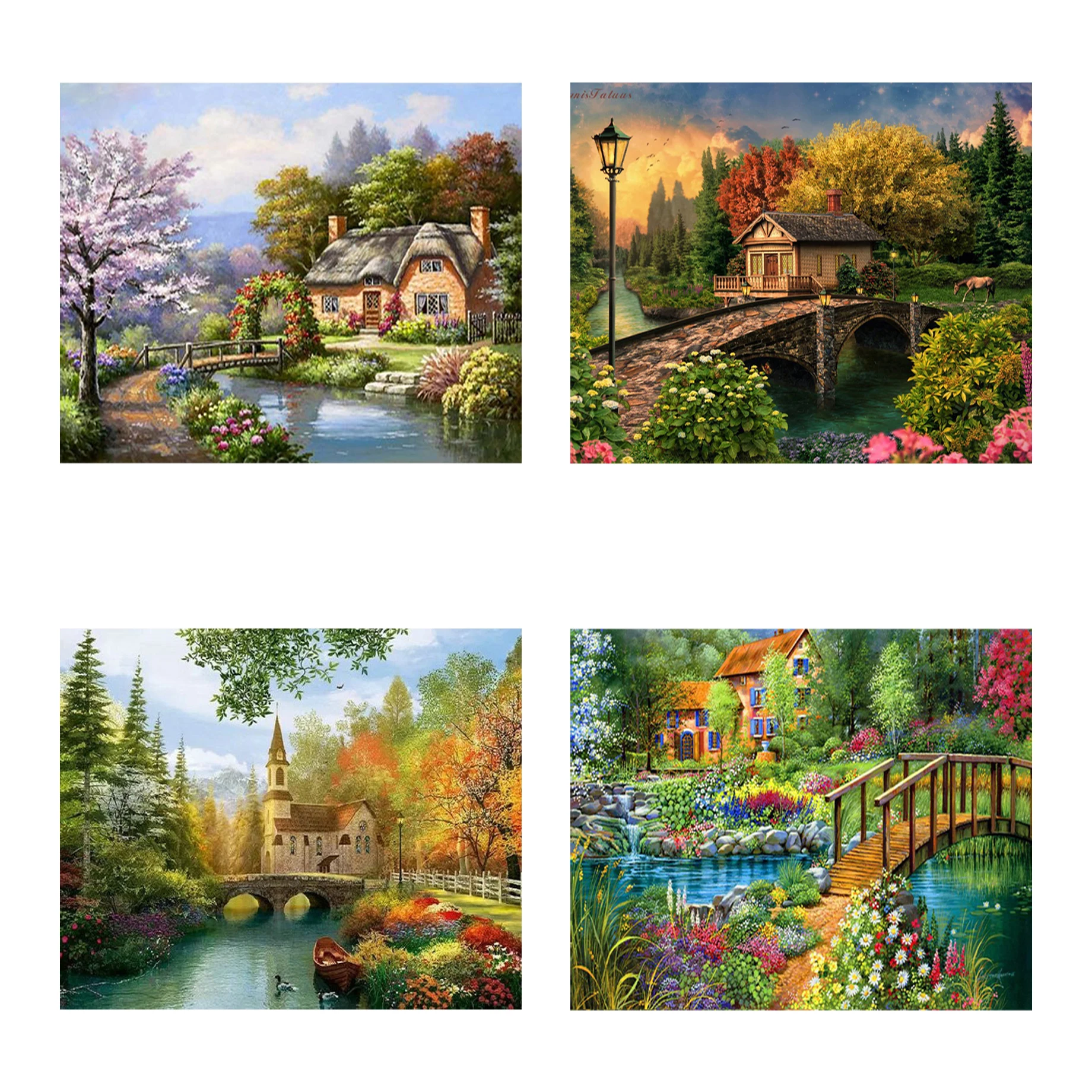 Алмазная 5d-картина «река, мост, дом», картина с полными квадратными/круглыми стразами, вышивка крестиком, украшение для дома, праздничный подарок, ручная работа