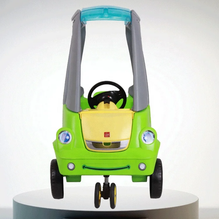 new design cartoon funny car with handrail indoor plastic rocking toy for kids